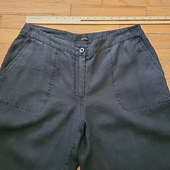 H M Hennes Black Linen Wide Leg Pants Mid Rise Unlined Boho Classic Lagenlook - Picture 8 of 13